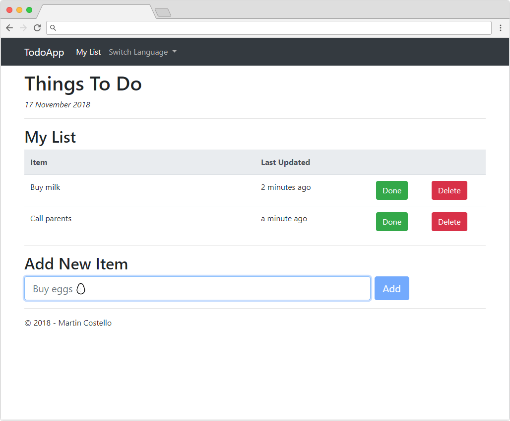 Todo application in UK English